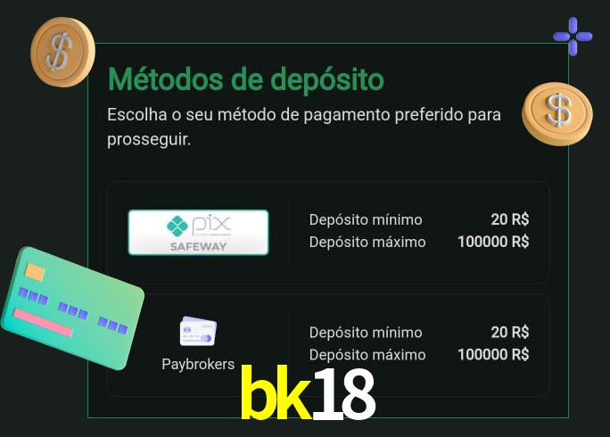 O cassino bk18 oferece uma grande variedade de métodos de pagamento
